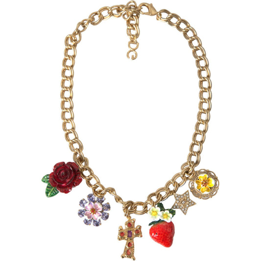 Dolce & Gabbana Gold Chain Rose Cross Strawberry Star Pendant Necklace Necklace