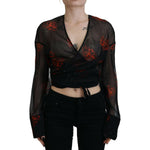 Dsquared² Black Floral Print Cropped Wrap Long Sleeves Top Dsquared² Black