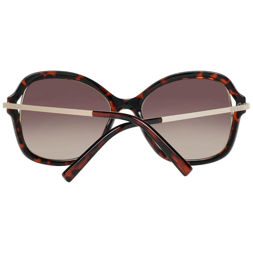Guess brown women sunglasses with butterfly style, metal and plastic frame, brown gradient lenses, full-rim, UV protection, size 54-17-140.