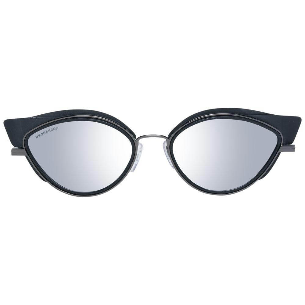 Dsquared² black cat eye sunglasses for women with mirrored silver lenses, metal and plastic frame, 100% UVA & UVB protection.