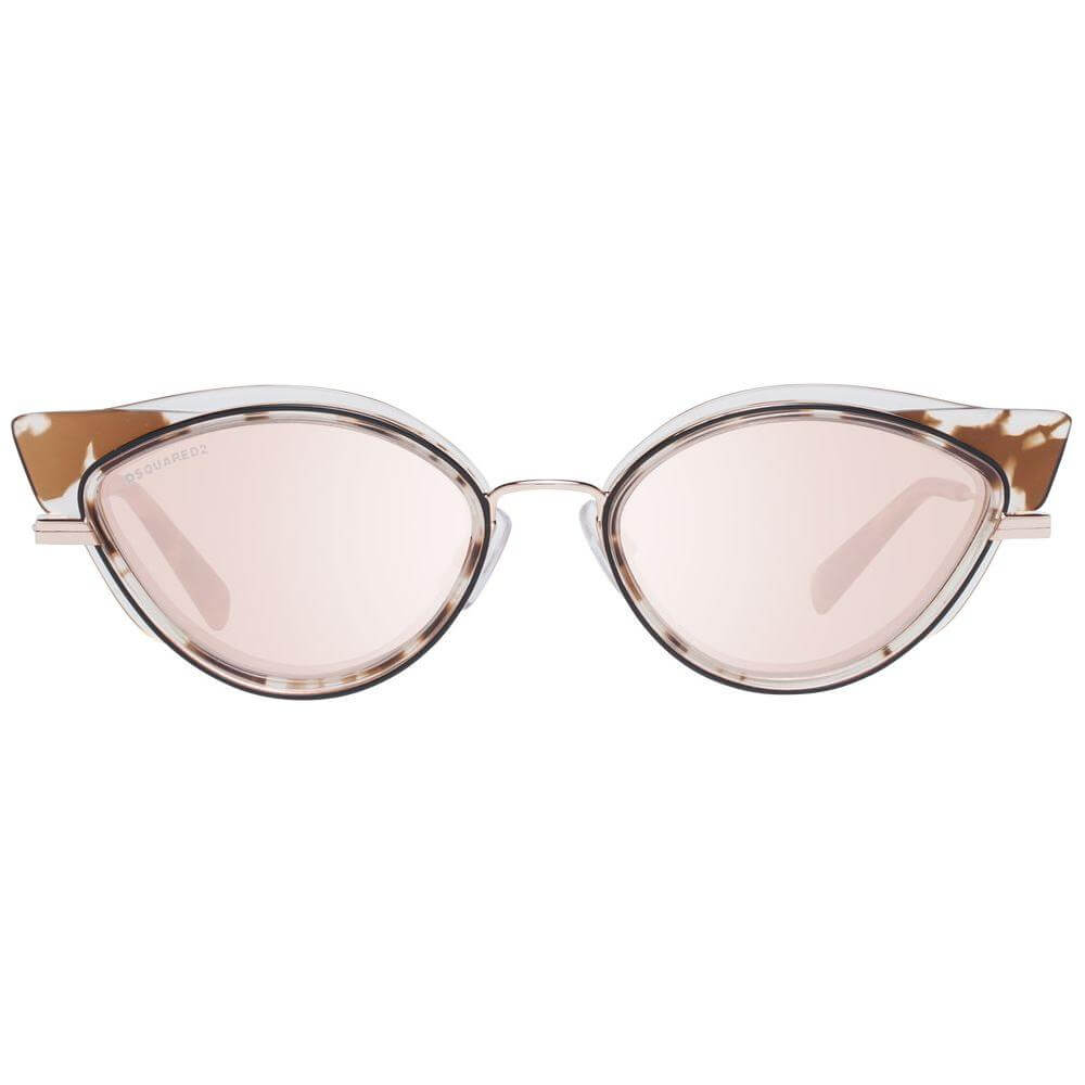 Alt Tag: Dsquared² brown women's cat eye sunglasses with mirrored lenses, full-rim brown metal and plastic frame, UVA & UVB protection.