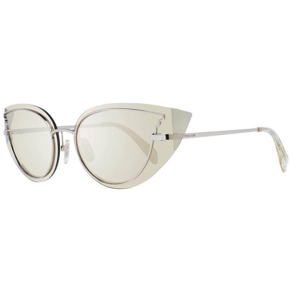 Gold cat eye sunglasses for women with mirrored lenses and metal frames, offering 100% UVA & UVB protection, stylish and elegant design.