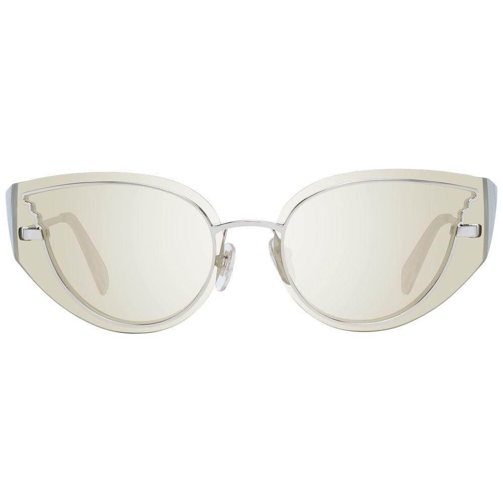 Gold cat-eye Police sunglasses for women with mirrored lenses offering 100% UVA & UVB protection, featuring metal and plastic frame.