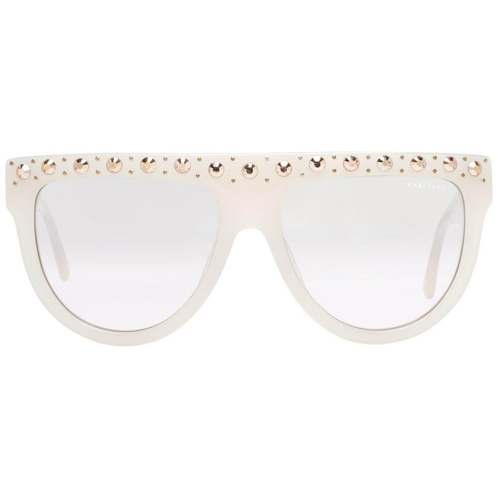 Marciano by Guess white round women's sunglasses with plastic frame, brown gradient lenses, and full-rim style for 100% UV protection.
