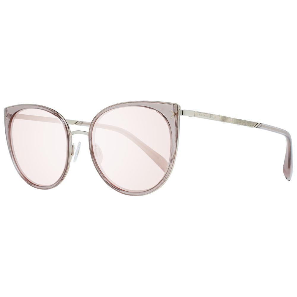 Karen Millen pink cat-eye women's sunglasses with mirrored lenses, rose metal and plastic frame, UVA/UVB protection, size 55-18-145.