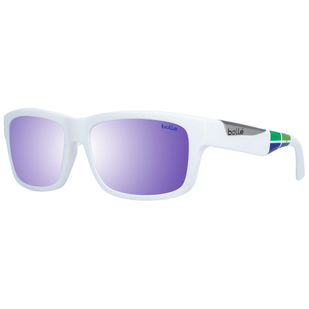 Bolle Unisex White Trapezium Sunglasses with Mirrored Green Lenses, Full-Rim Style, Plastic Frame, UV Protection Category 3
