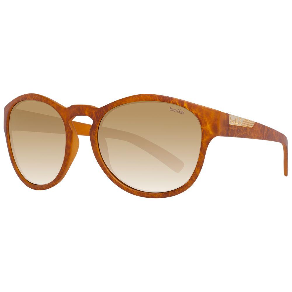 Bolle Brown Unisex Sunglasses with gradient lenses, full-rim plastic frame, 100% UVA/UVB protection, round design, and branded case included.
