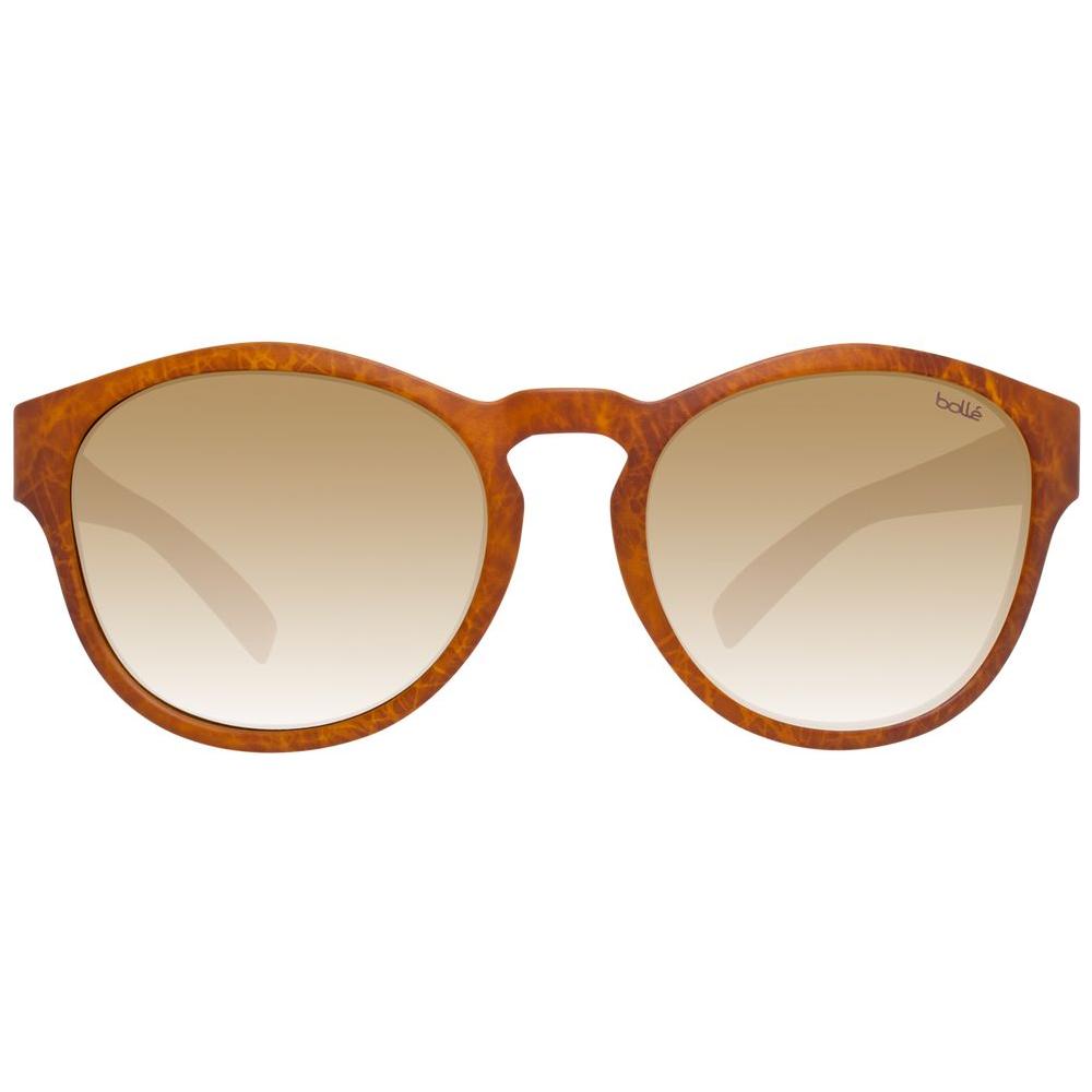 Bolle brown unisex round sunglasses with gradient brown lenses, plastic full-rim frame, UVA & UVB protection, and branded case included.