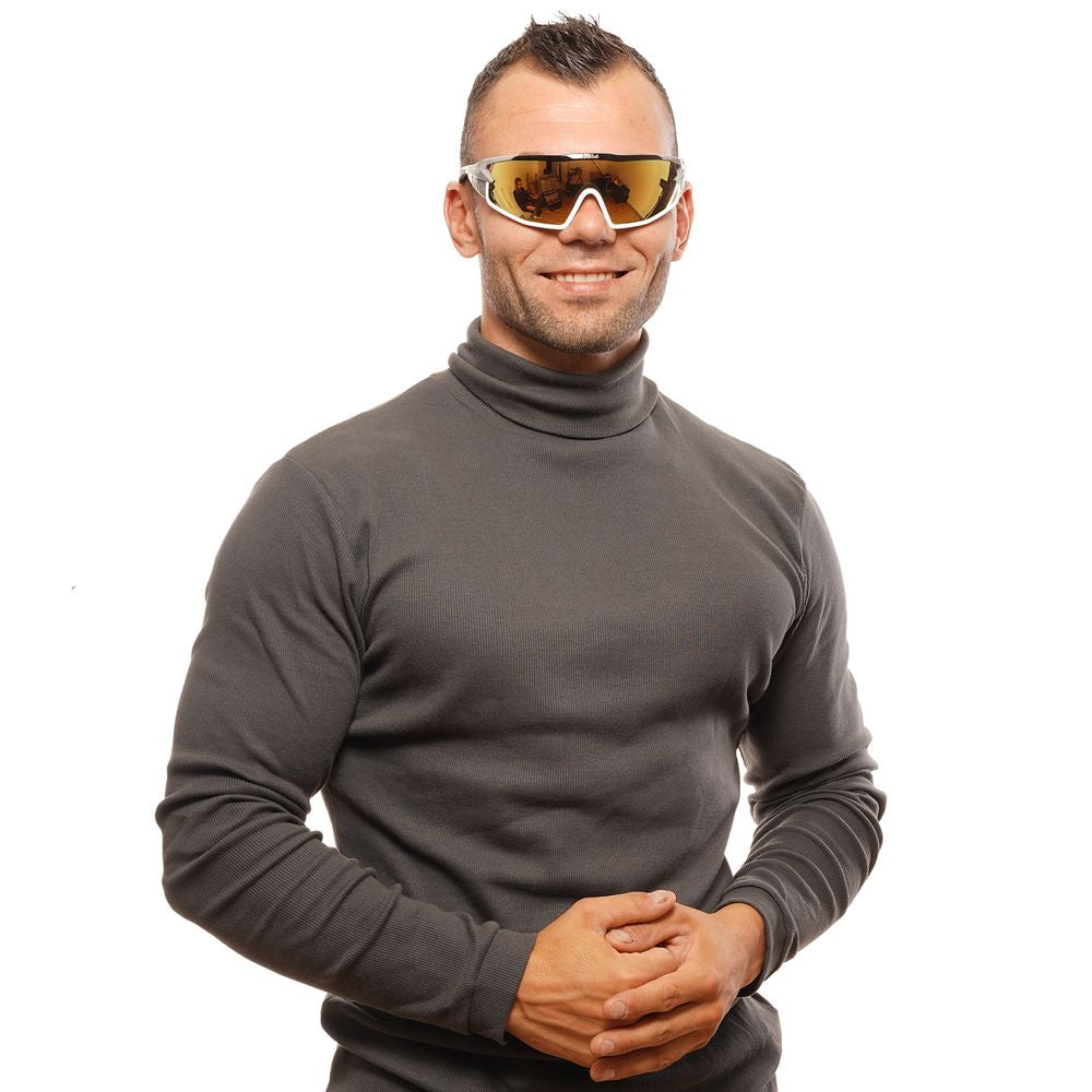 Man wearing Bolle multicolor unisex sunglasses with mirrored lenses and full-rim plastic frame, against a plain backdrop.