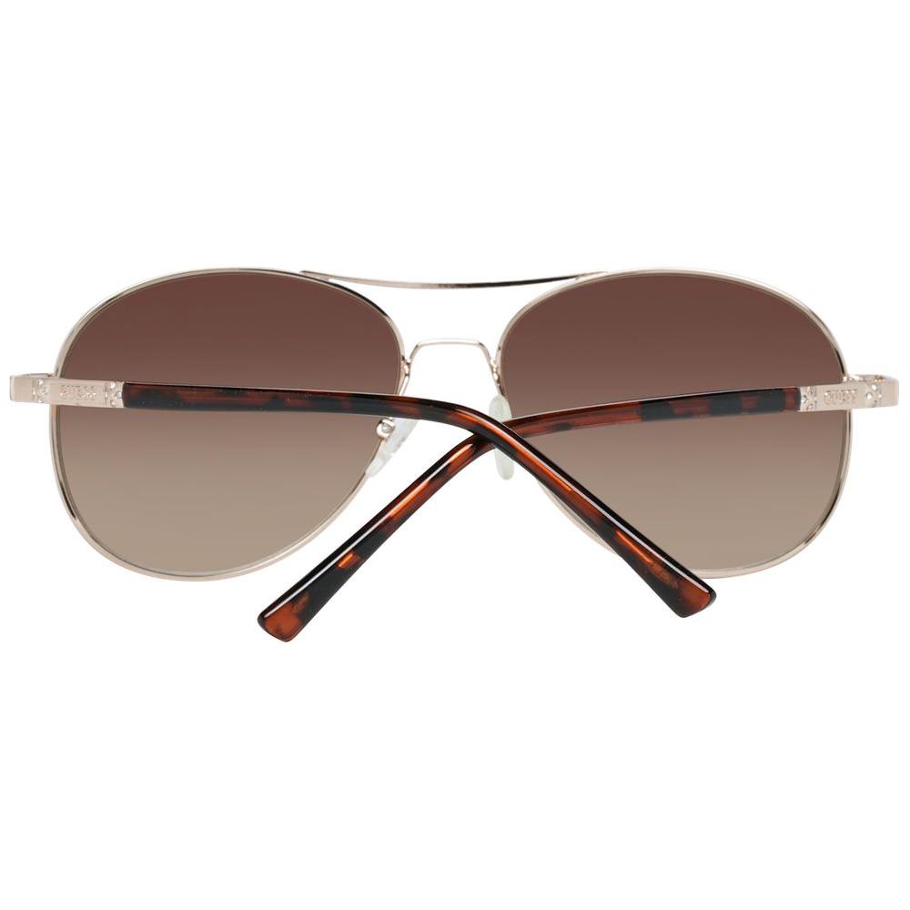 Guess Gold Women Aviator Sunglasses with Gradient Brown Lenses, Full-Rim Metal Frame, and 100% UVA & UVB Protection