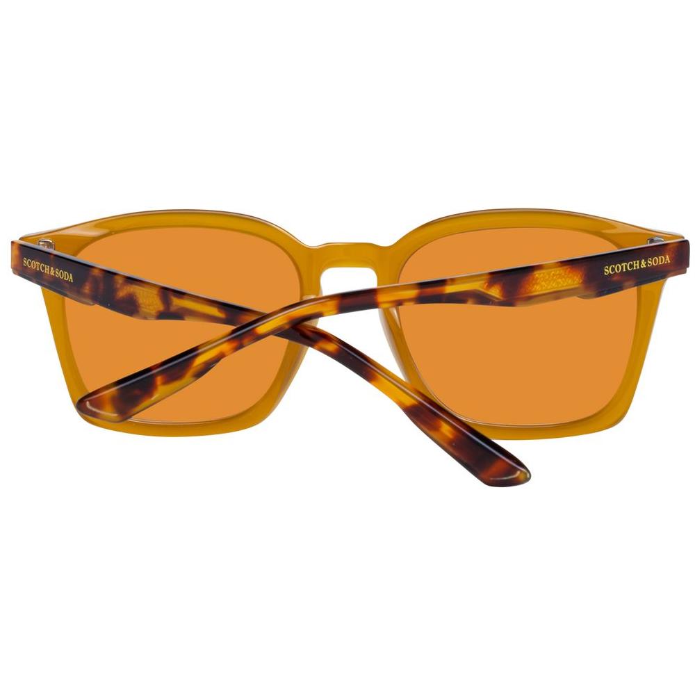 Scotch & Soda yellow men's full-rim acetate sunglasses with gradient brown plastic lenses, UV protection, and square frame style.