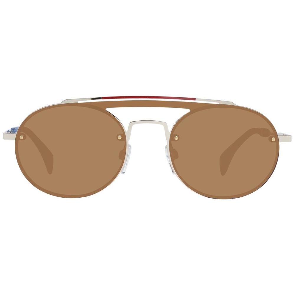 Tommy Hilfiger Gold Aviator Women Sunglasses with Brown Plastic Lenses, Full-Rim Metal & Plastic Frame, UV Protection, 99-01-145 Size.
