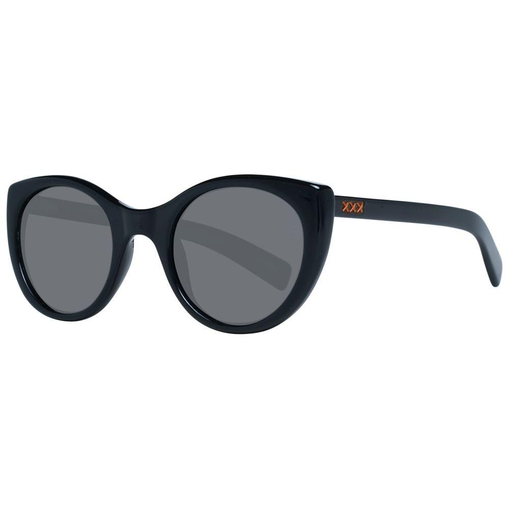 Ermenegildo Zegna black unisex sunglasses with polarized grey lenses, full-rim black plastic frame, and branded case included.