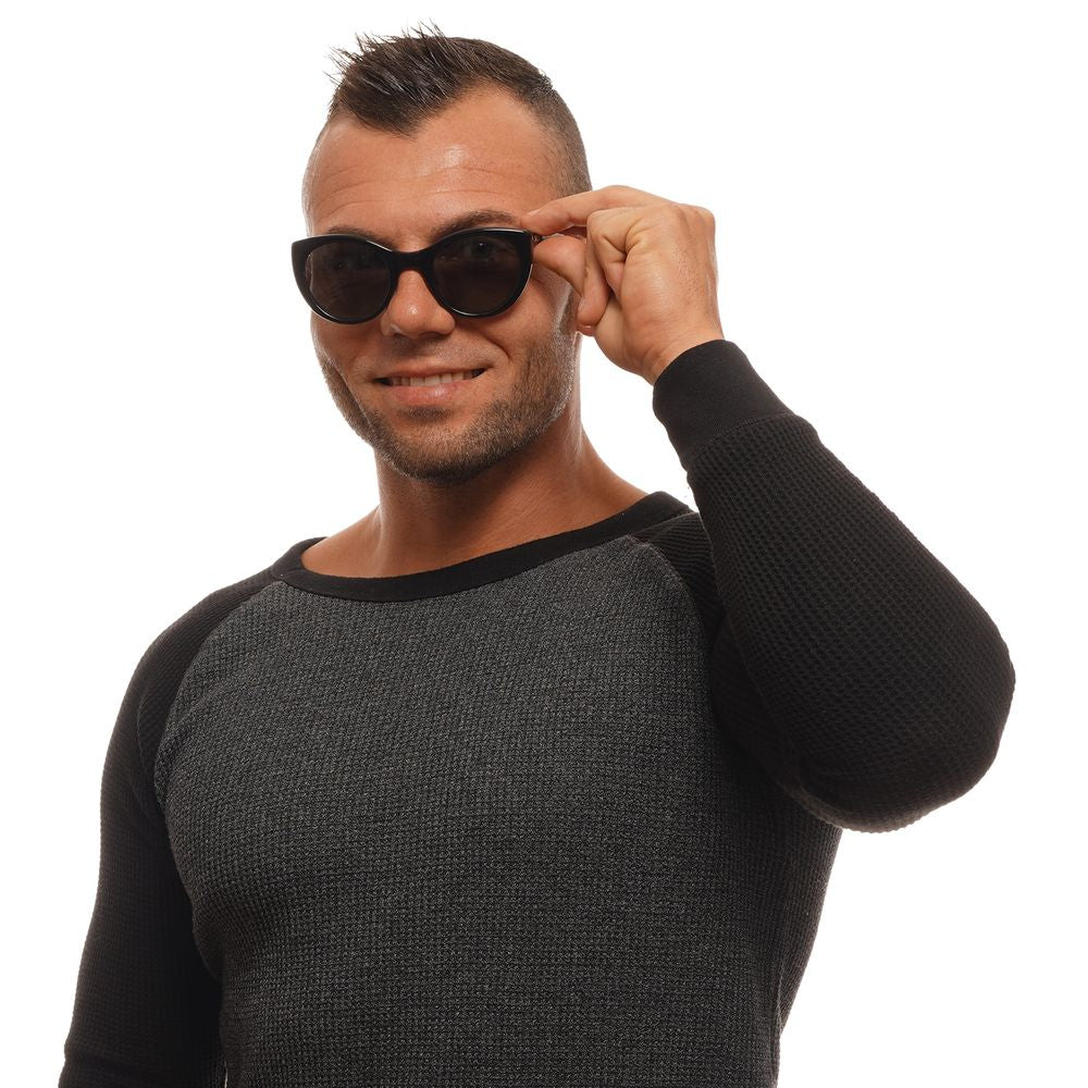 Man wearing Ermenegildo Zegna black unisex round sunglasses, showcasing stylish full-rim plastic frame with 100% UVA & UVB protection.
