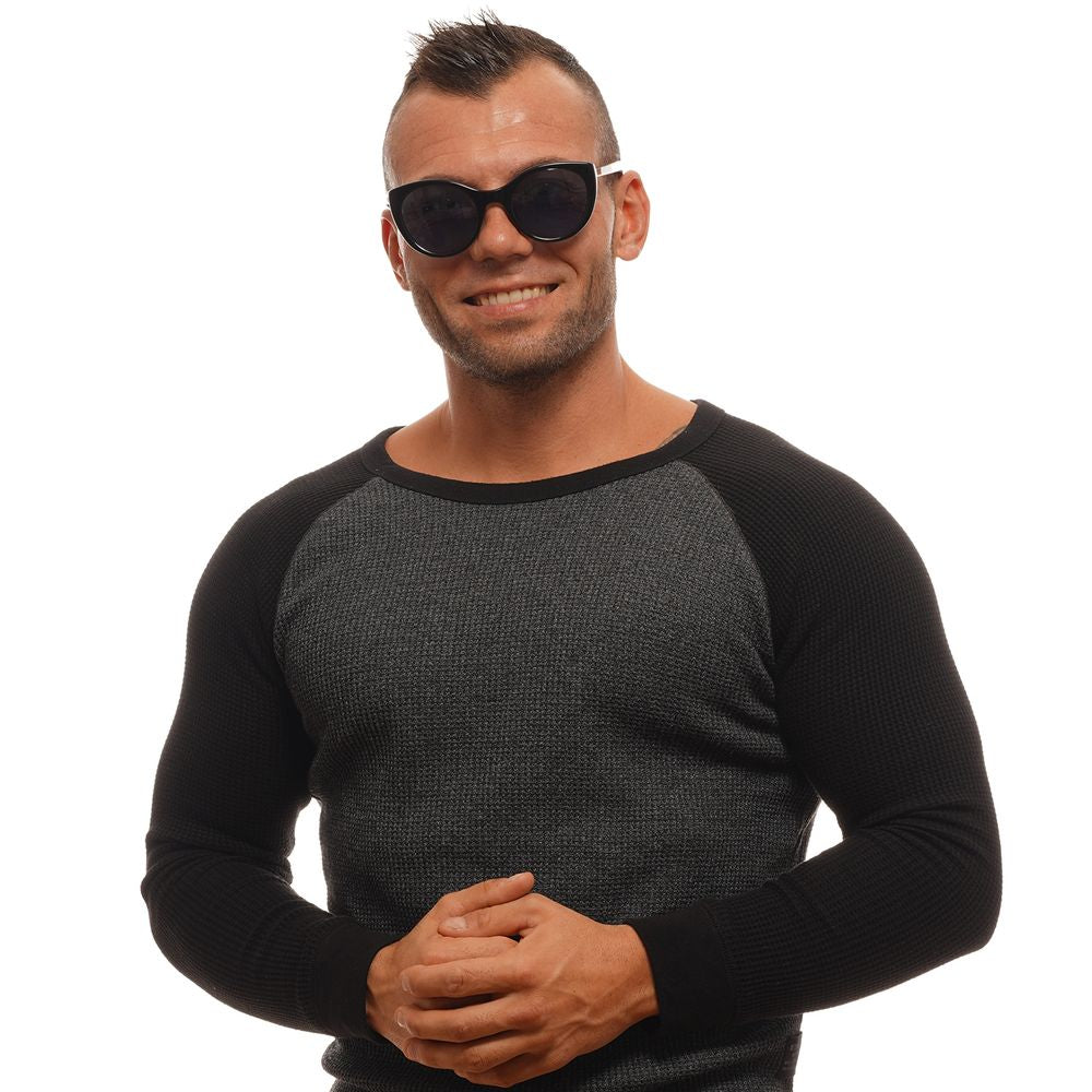 Person wearing Ermenegildo Zegna black unisex round sunglasses with blue polarized lenses and full-rim frame.