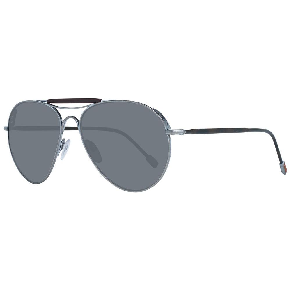 Ermenegildo Zegna gold aviator sunglasses for men with titanium frame, gradient grey lenses, full-rim style, UVA & UVB protection.