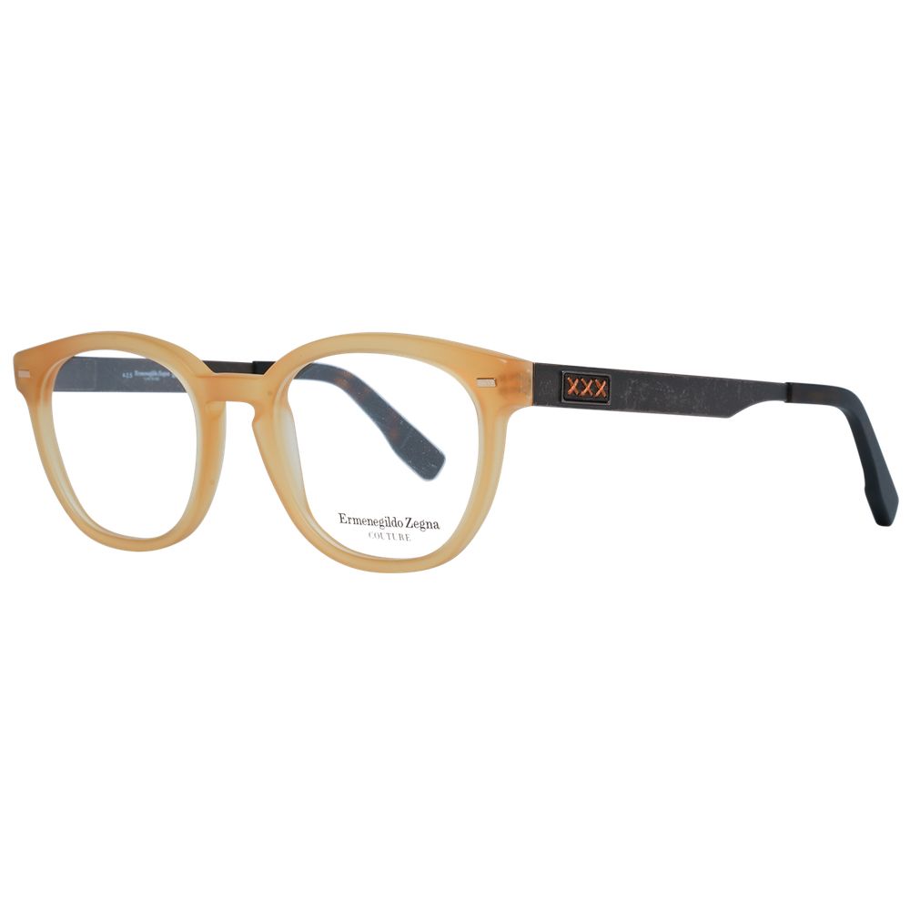 Ermenegildo Zegna Orange Men Glasses Frame in honey color, round full-rim style with metal and plastic materials. Includes branded case.