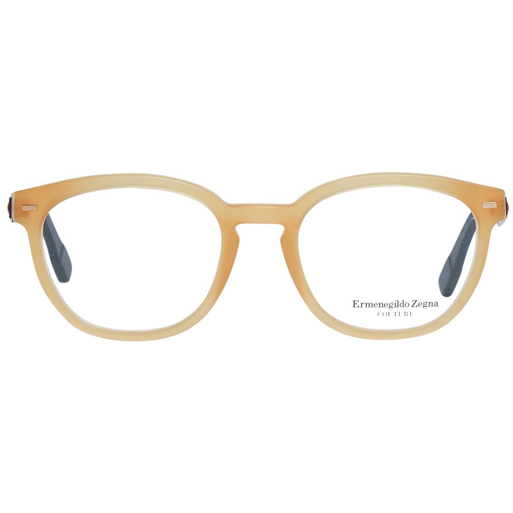 Ermenegildo Zegna Orange Men Glasses Frame in honey color with metal and plastic round full-rim design, lens width 50, frame width 135.