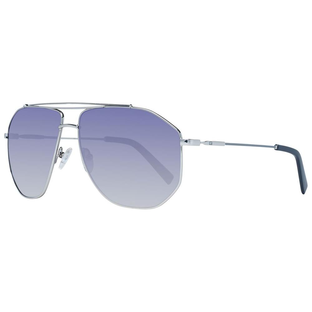 Guess Silver Men's Aviator Sunglasses with Blue Gradient Lenses, Metal Frame, Full-Rim, 100% UVA & UVB Protection, Rim Style.