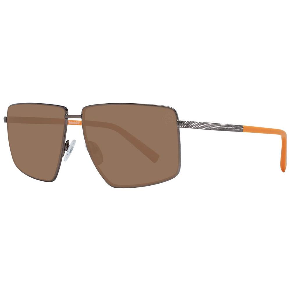 Timberland brown rectangle men's sunglasses with metal frame and polarized mirrored lenses, full-rim style.