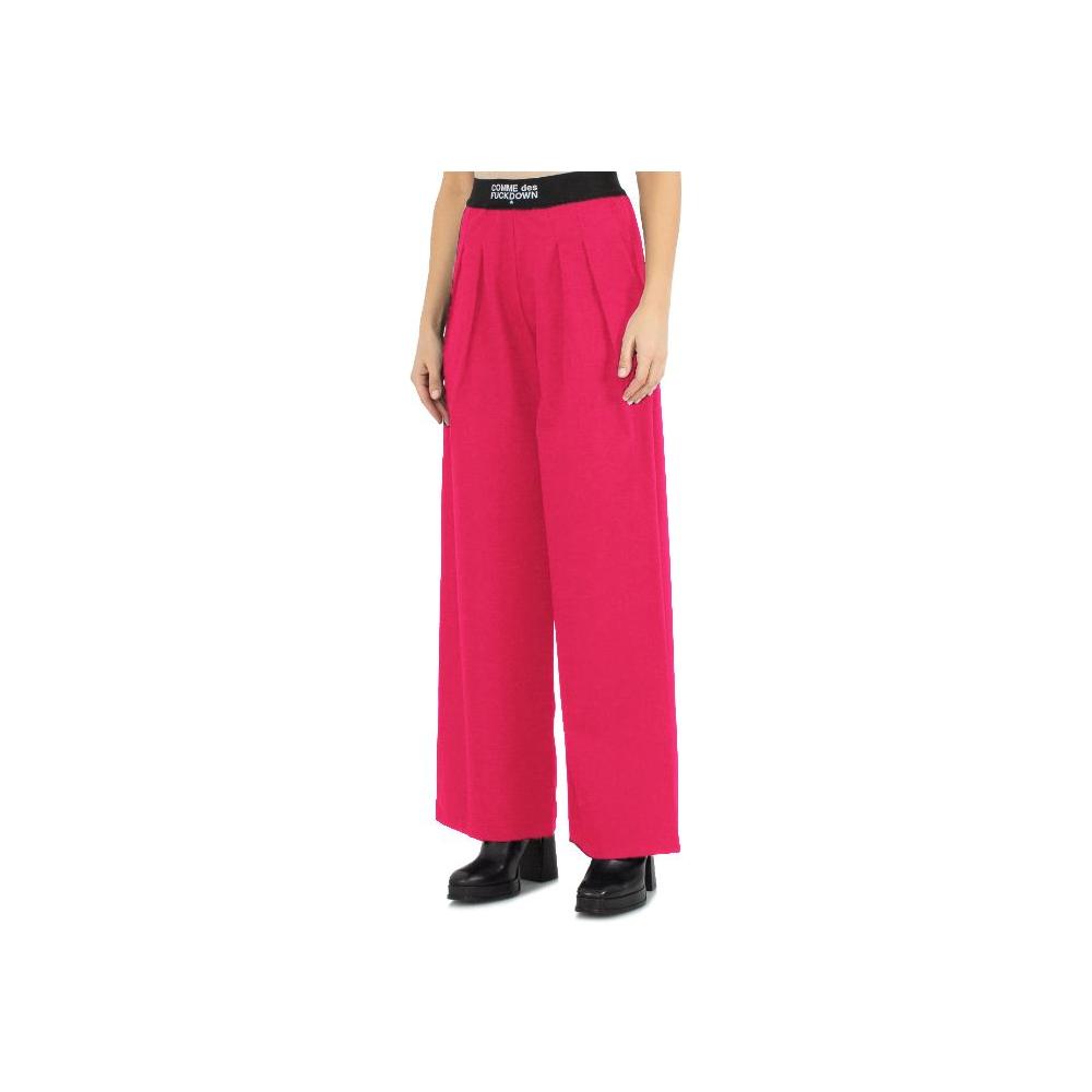 Fuchsia satin pants by Comme des Fuckdown with logoed elastic waistband and two side pockets.