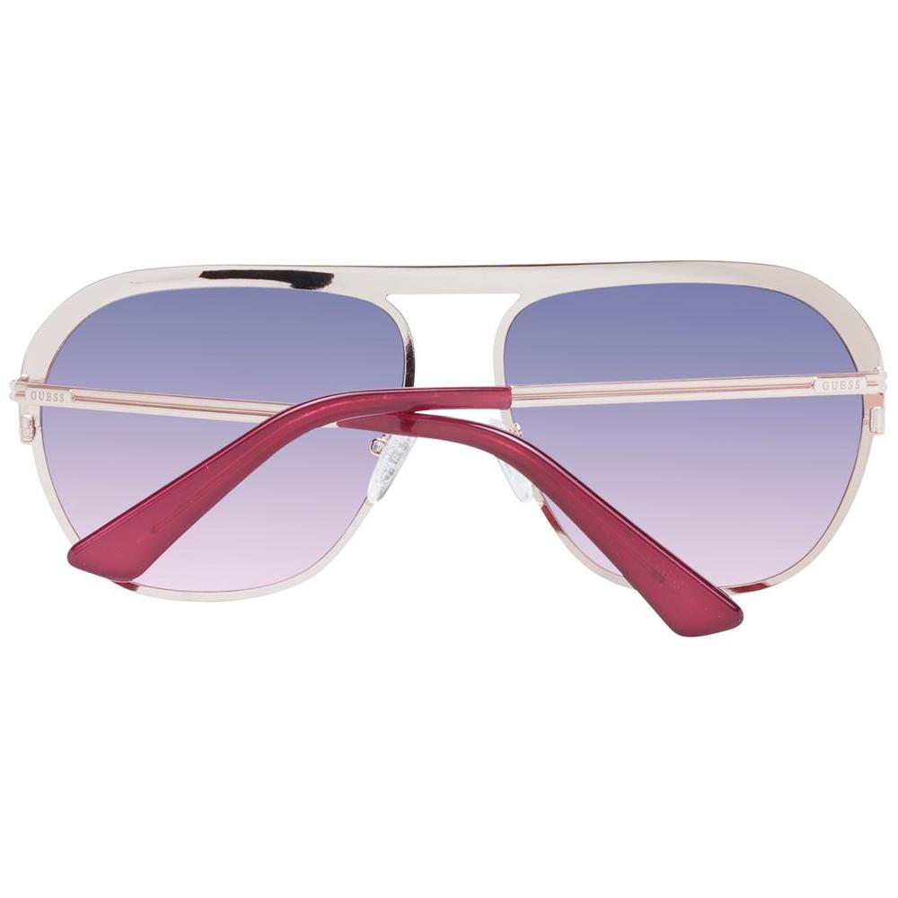 Guess rose gold unisex aviator sunglasses with purple gradient lenses, full-rim metal frame, 100% UVA & UVB protection. Comes with branded case.