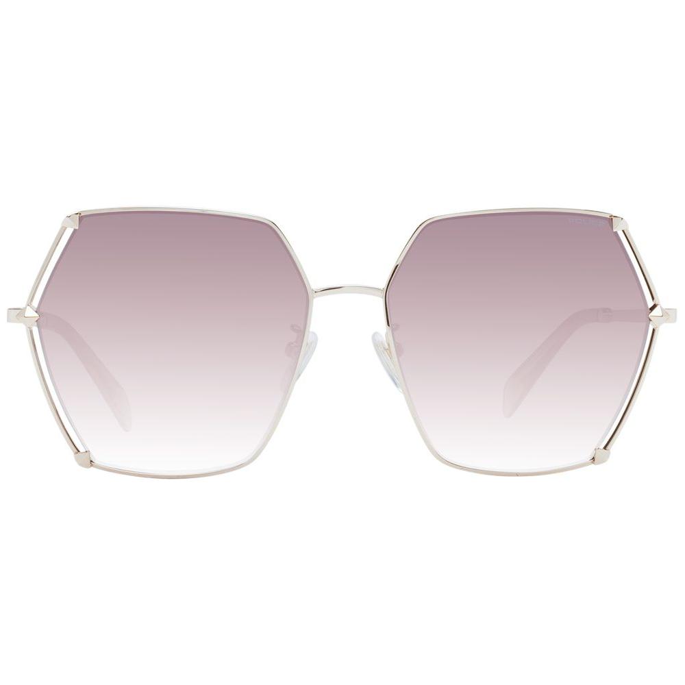 Police rose gold women sunglasses with brown gradient lenses and full-rim metal frame.