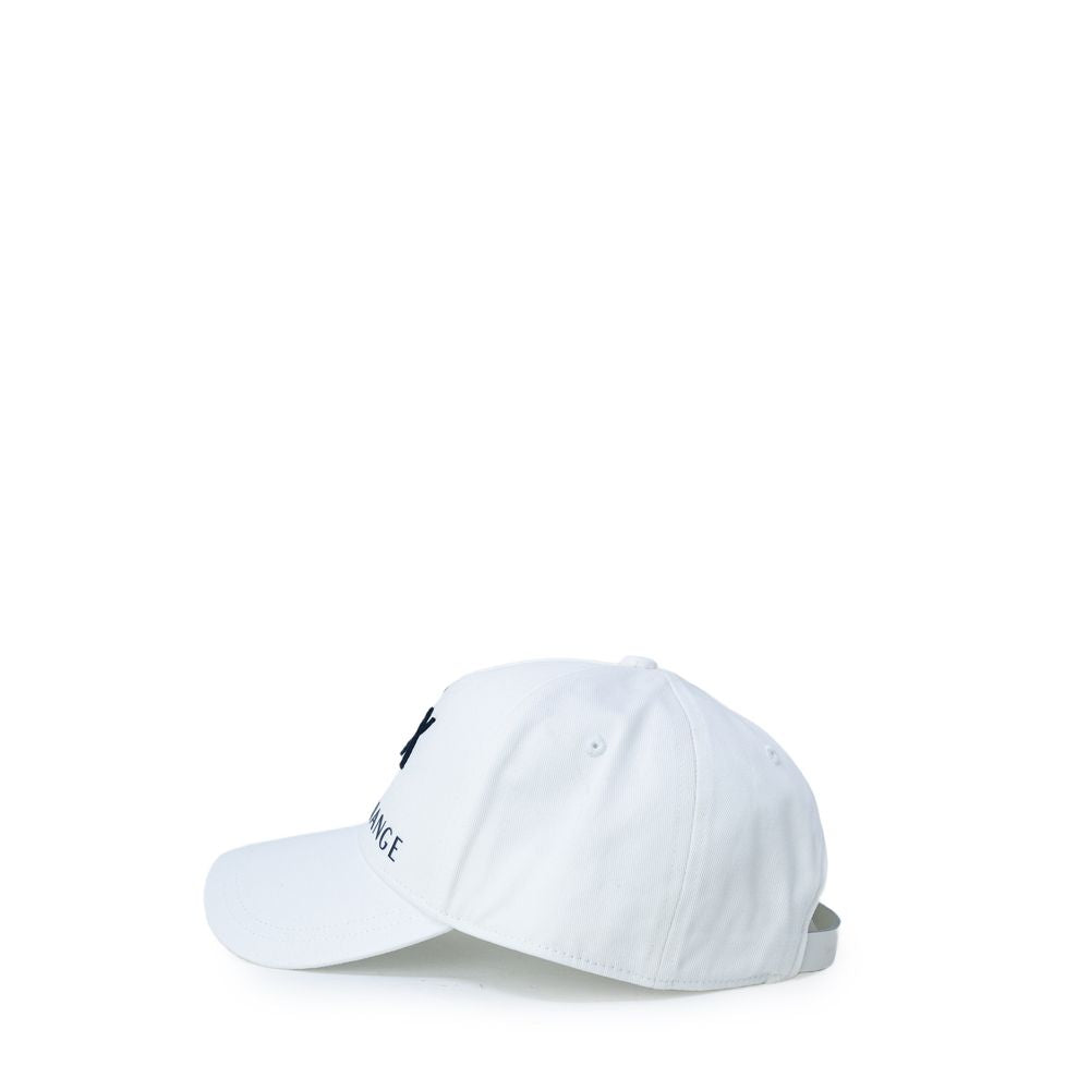 Armani Exchange cream cotton cap with visor featuring brand logo, ideal for casual wear, offering comfort and style for sunny days.