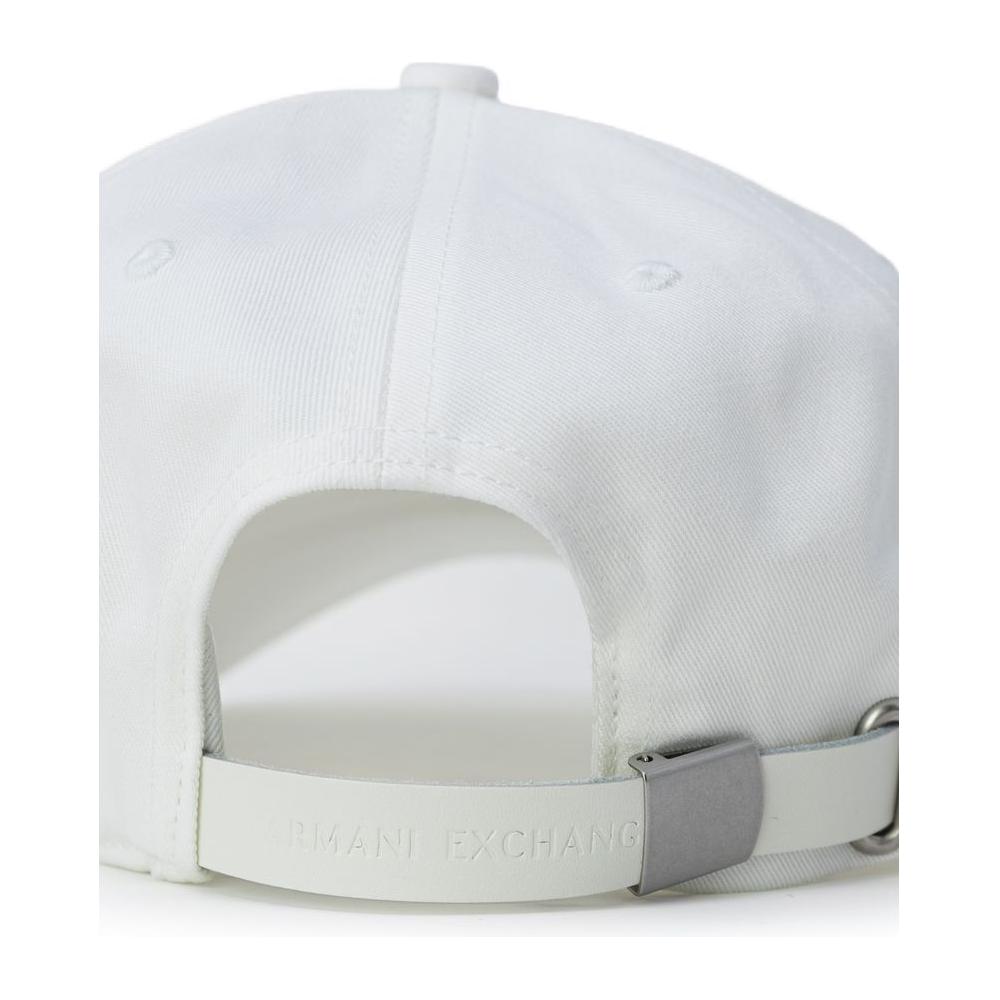Back view of Armani Exchange cream cotton cap with adjustable strap and logo.