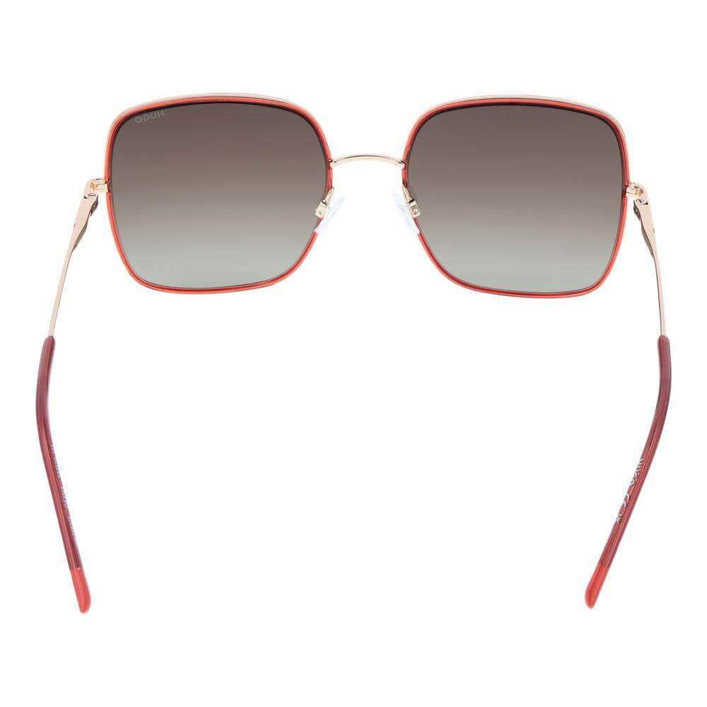 Hugo Boss Red Women Sunglasses with square gradient brown lenses, red full-rim metal frame, 100% UVA & UVB protection.