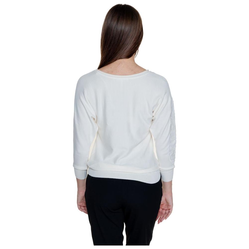 Back view of a women's Guess white viscose top, part of the Fall/Winter collection, featuring a blend of viscose, polyamide, and spandex.