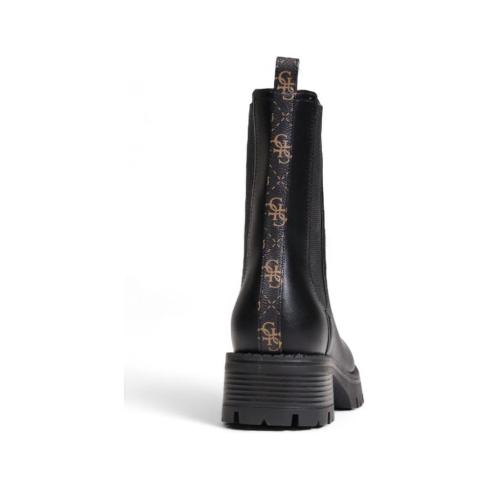 Back view of Guess Black Polyethylene Boot for women, featuring logo detail on heel, from Fall/Winter collection