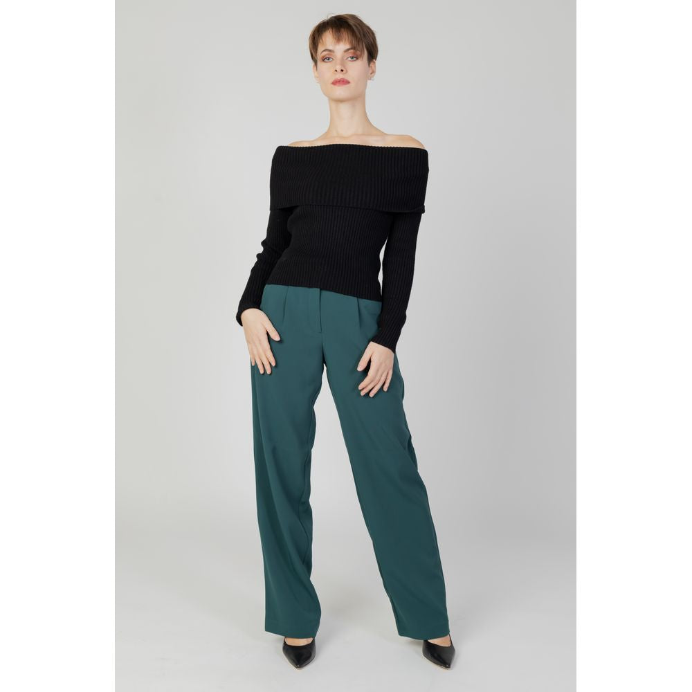 Vila Clothes Green Recycled Polyester Flared Pants