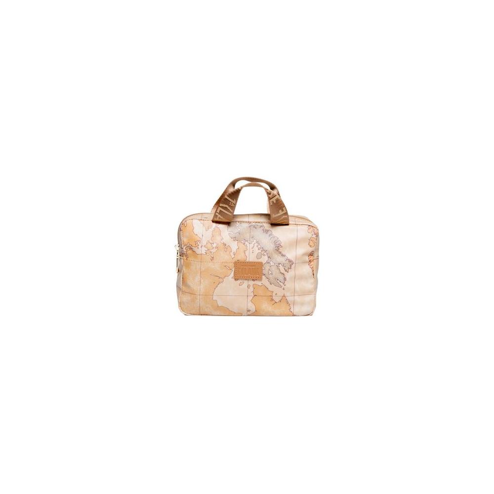 Alviero Martini Prima Classe beige polyethylene handbag from the Spring/Summer collection featuring a world map design.