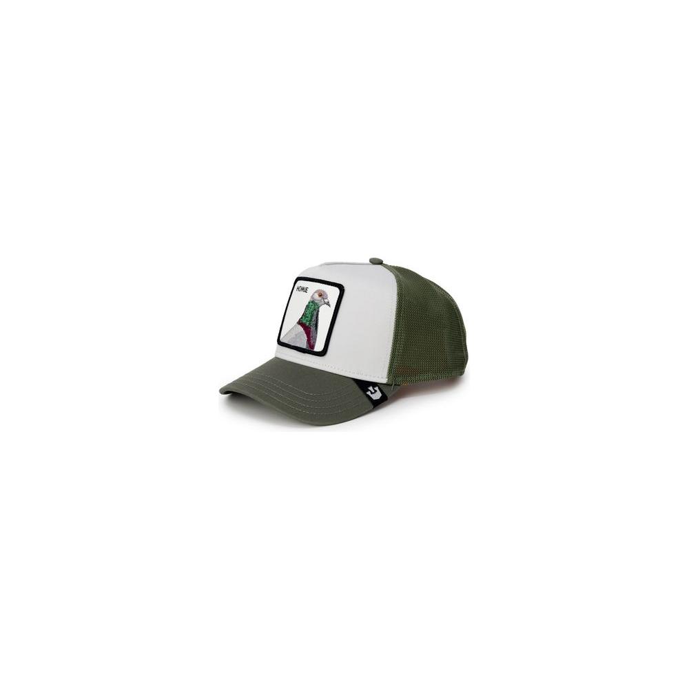 Goorin Bros green cotton visor hat with white front panel and rooster patch, ideal for spring/summer, composed of cotton and polyester.