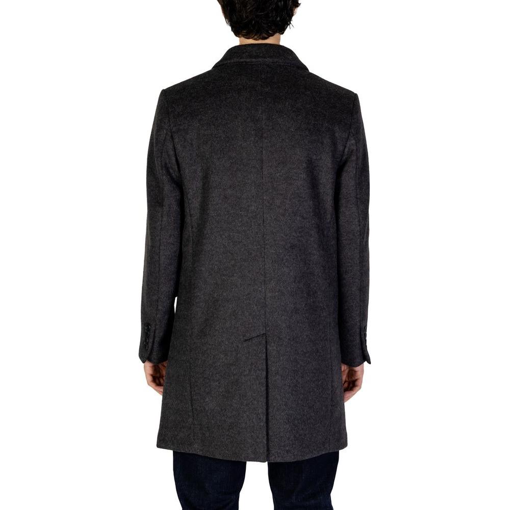 Back view of Antony Morato gray polyester jacket, men's fall/winter collection, 86% polyester, 14% viscose, stylish and warm outerwear.