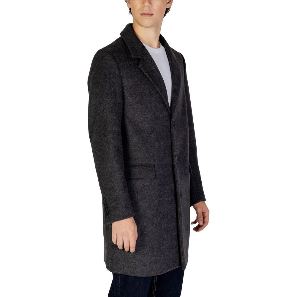 Antony Morato men's gray polyester jacket for fall/winter, featuring a blend of 86% polyester and 14% viscose.