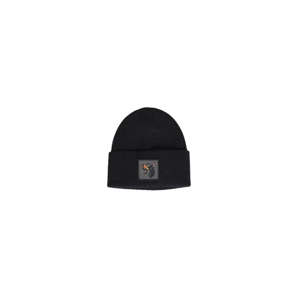 Antony Morato black wool hat, men's fall/winter collection, 50% wool, 50% polyamide, stylish cap for warmth and fashion.