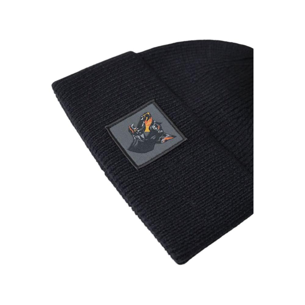 Antony Morato black wool hat with logo patch for men, fall/winter collection, 50% wool, 50% polyamide blend, stylish and warm cap.