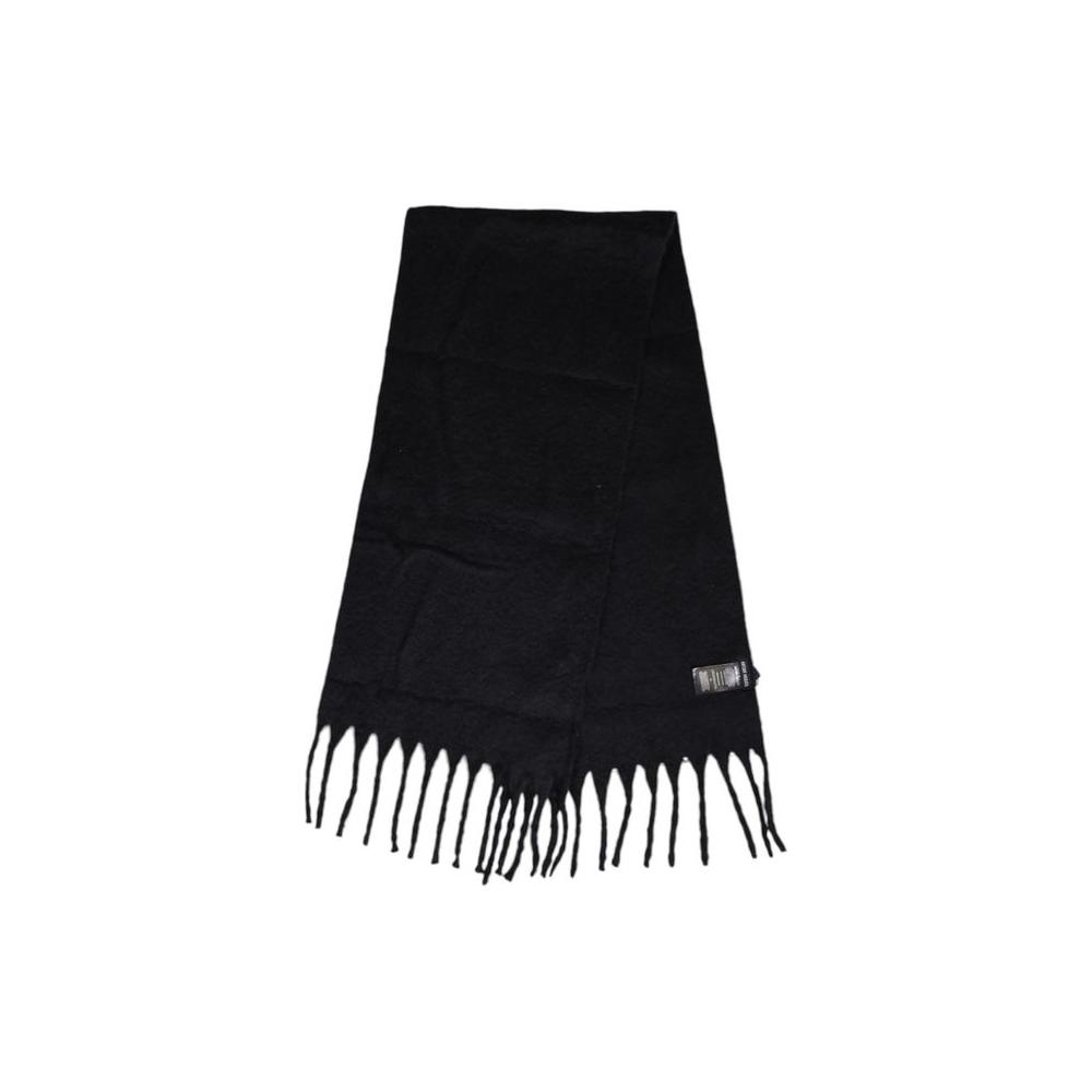Antony Morato black polyester scarf for men, fall/winter collection, 100% polyester with fringed edges, stylish and warm accessory.