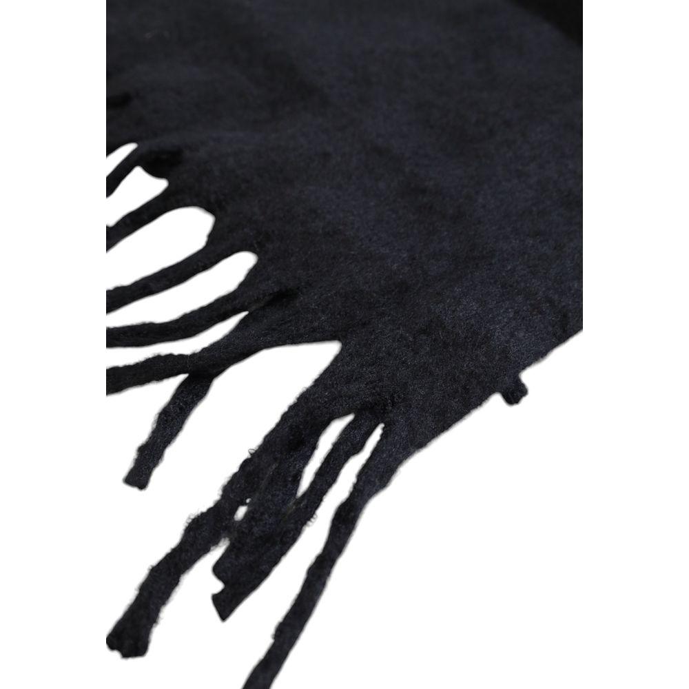 Antony Morato black polyester scarf with tassel fringe, perfect for men's fall and winter style, 100% polyester.