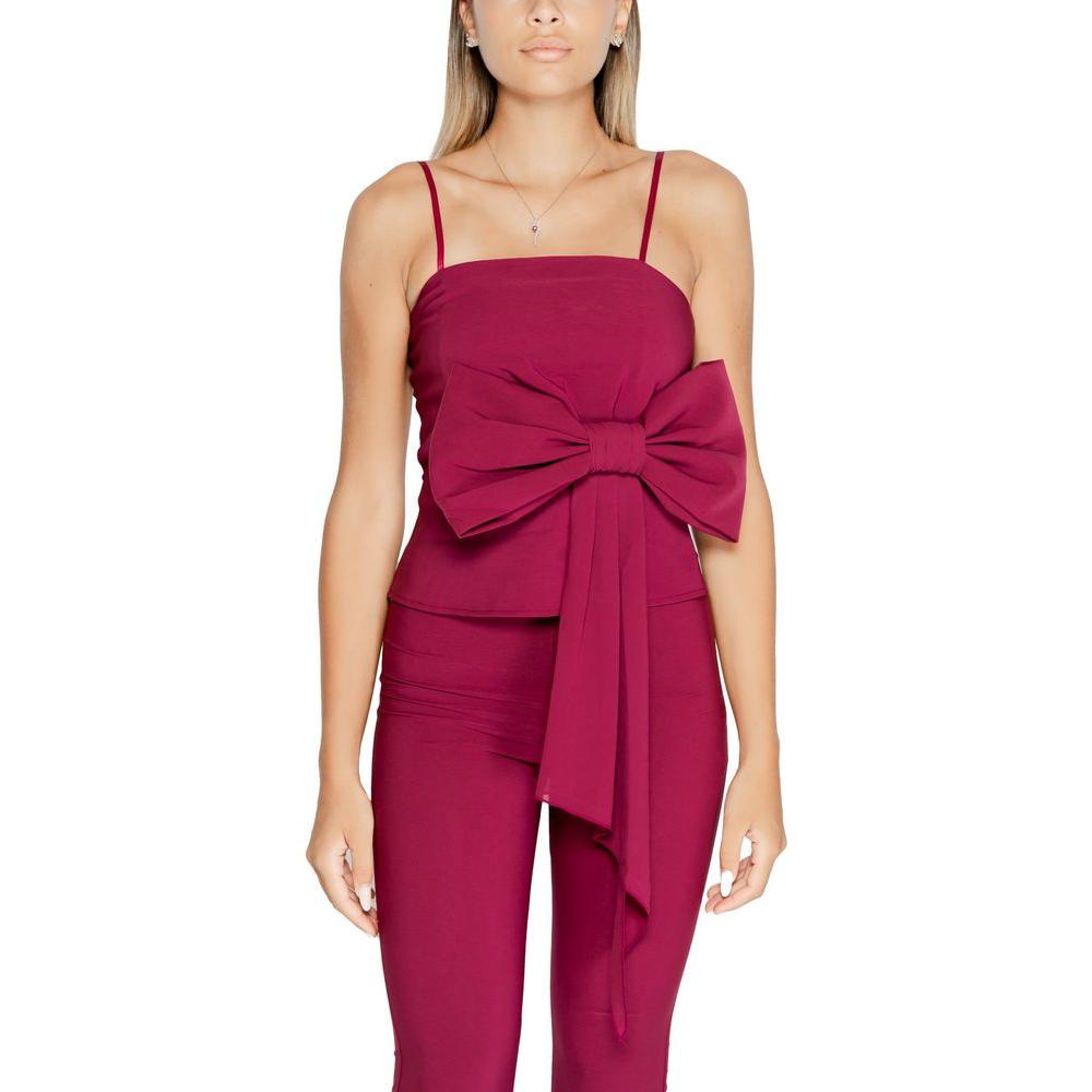 Rinascimento Bordeaux polyester top with bow design, women's fall/winter collection, 90% polyester, 10% elastane.