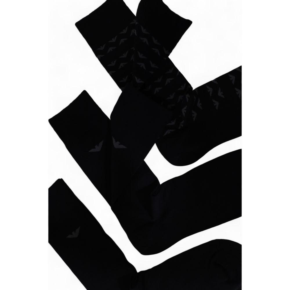 Emporio Armani black cotton socks three-pack, featuring elegant design, breathable comfort, and iconic logo for men.