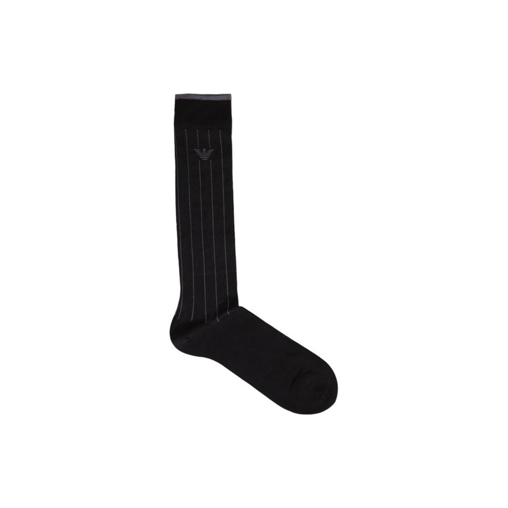 Emporio Armani Underwear black cotton long sock for men, featuring a durable and breathable design for all-day comfort and style.