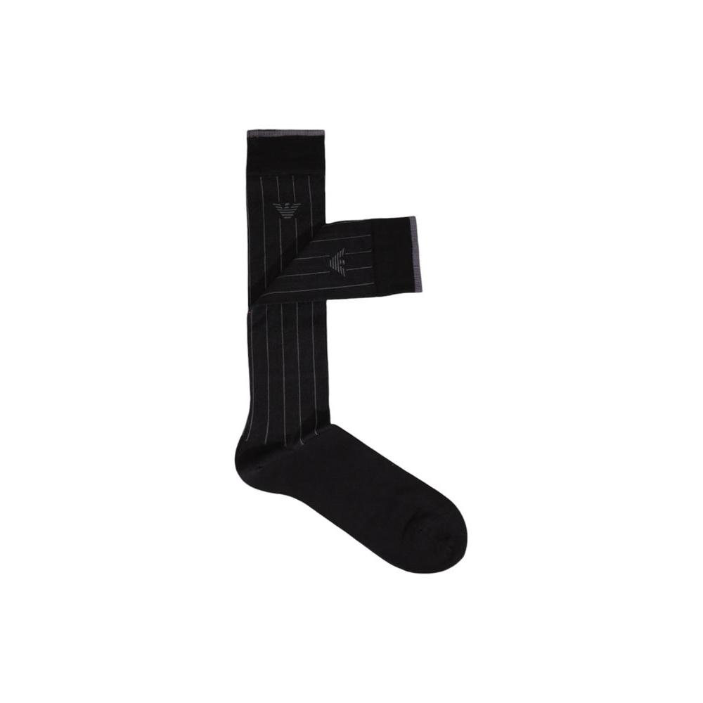 Emporio Armani black cotton socks for men with logo, offering comfort and breathability for everyday wear and special occasions.