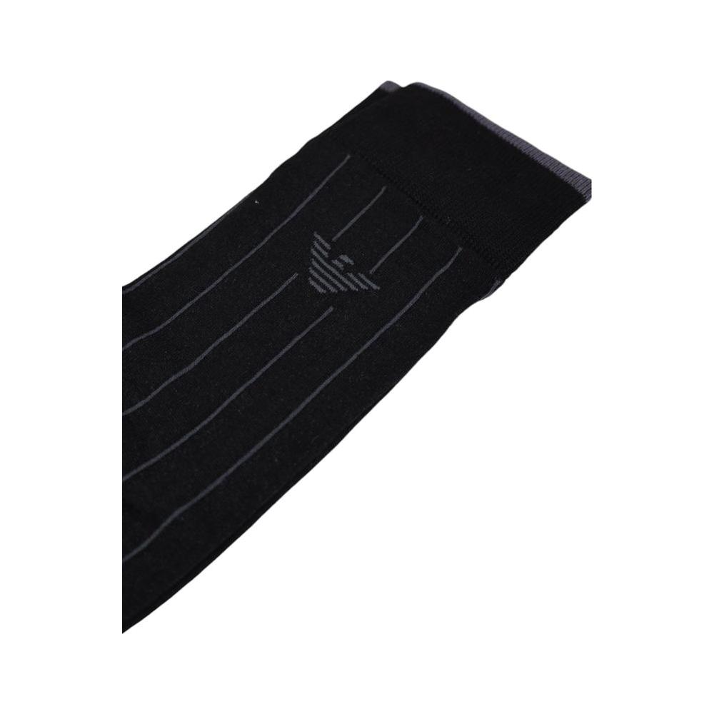 Emporio Armani men's black cotton long sock with logo, breathable and comfortable, perfect for everyday wear and special occasions