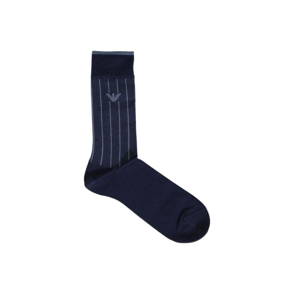 Emporio Armani men's blue cotton sock with logo, offering comfort and style, made of 76% cotton, perfect for formal and casual wear.