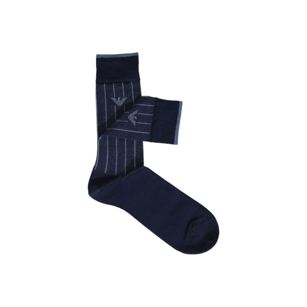 Emporio Armani Underwear blue cotton socks with brand logo, featuring a refined design for men.