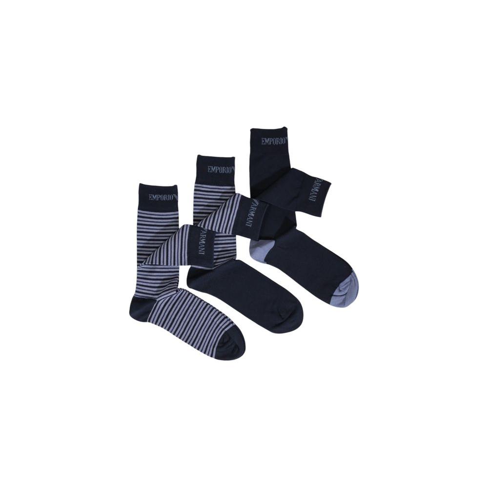 Emporio Armani blue cotton socks set of 3 pairs, featuring stripe and solid patterns, offering comfort and style for men.