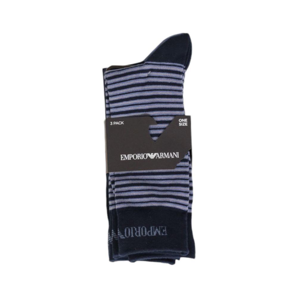 Emporio Armani blue cotton socks, 3-pack, striped design, high-quality, comfortable fit for men.